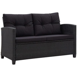 2-Sitzer-Gartensofa mit Kissen Schwarz 124 cm Poly Rattan