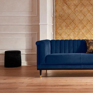 2-Sitzer GUIDO MARIA KRETSCHMER HOME&LIVING Chamby Sofas Gr. B/H/T: 180 cm x 71 cm x 85 cm, Samtoptik, blau (dunkelblau) 2-Sitzer Sofas mit Holzrahmen unten und Steppung im Lehnenbereich