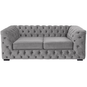 Chesterfield-Sofa GUIDO MARIA KRETSCHMER HOME&LIVING Kalina Sofas Gr. B/H/T: 190 cm x 67 cm x 98 cm, Samtvelours, grau Chesterfieldsofas mit klassischer Chesterfield-Knopfheftung