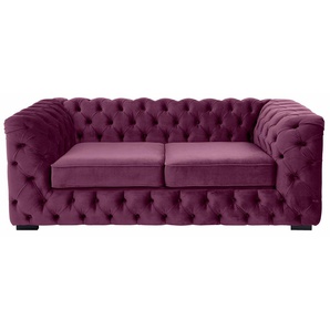 Chesterfield-Sofa GUIDO MARIA KRETSCHMER HOME&LIVING Kalina Sofas Gr. B/H/T: 190 cm x 67 cm x 98 cm, Samtvelours, lila (aubergine) Chesterfieldsofas mit klassischer Chesterfield-Knopfheftung