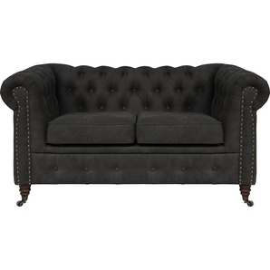 Chesterfield-Sofa HOME AFFAIRE Aarburg Sofas Gr. B/H/T: 148 cm x 77 cm x 87 cm, Luxus-Microfaser Lederoptik, grau (anthrazit) Chesterfieldsofas aufwändige Knopfheftung und Ziernägel im Chesterfield-Design