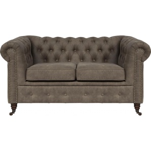 Chesterfield-Sofa HOME AFFAIRE Aarburg Sofas Gr. B/H/T: 148 cm x 77 cm x 87 cm, Luxus-Microfaser Lederoptik, grau (stein) Chesterfieldsofas aufwändige Knopfheftung und Ziernägel im Chesterfield-Design
