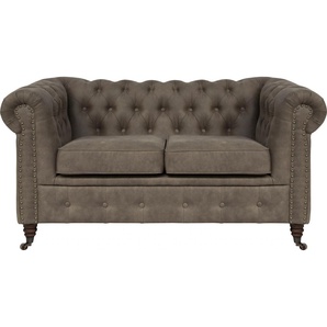 Chesterfield-Sofa HOME AFFAIRE Aarburg Sofas Gr. B/H/T: 148 cm x 77 cm x 87 cm, Luxus-Microfaser Lederoptik, grau (stein) Chesterfieldsofas aufwändige Knopfheftung und Ziernägel im Chesterfield-Design