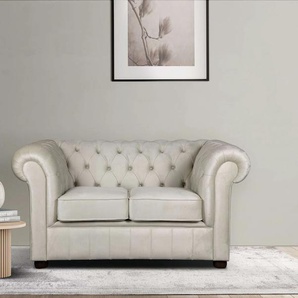 2-Sitzer HOME AFFAIRE CHARENTE Sofas Gr. B/H/T: 147 cm x 74 cm x 89 cm, Samtvelours, beige (creme) 2-Sitzer Sofas hochwertige Knopfheftung, BTH: 1478974 cm