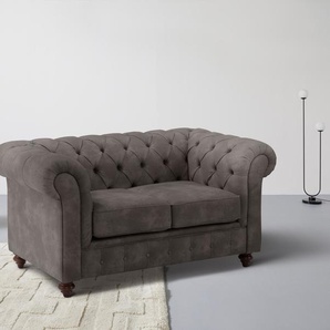 Chesterfield-Sofa HOME AFFAIRE Chesterfield Sofas Gr. B/H/T: 150 cm x 74 cm x 89 cm, Luxus-Microfaser Lederoptik, braun (dunkelbraun) Chesterfieldsofas mit Knopfheftung, auch in Leder