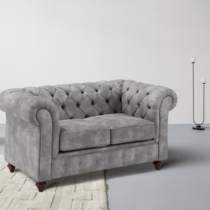 Chesterfield-Sofa HOME AFFAIRE Chesterfield Sofas Gr. B/H/T: 150 cm x 74 cm x 89 cm, Luxus-Microfaser Lederoptik, grau (hellgrau) Chesterfieldsofas mit Knopfheftung, auch in Leder