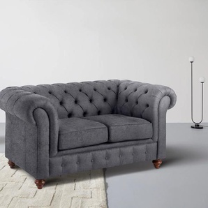 Chesterfield-Sofa HOME AFFAIRE Chesterfield Sofas Gr. B/H/T: 150 cm x 74 cm x 89 cm, Luxus-Microfaser weich, grau (anthrazit) Chesterfieldsofas mit Knopfheftung, auch in Leder