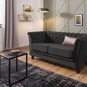 Chesterfield-Sofa HOME AFFAIRE Dover Sofas Gr. B/H/T: 175 cm x 75 cm x 82 cm, Samtoptik, grau (graphit) Chesterfieldsofas aufwändige Knopfheftung in Chesterfield-Optik