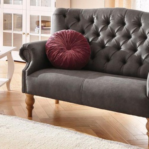 Chesterfield-Sofa HOME AFFAIRE Lord Sofas Gr. B/H/T: 138 cm x 93 cm x 84 cm, Luxus-Microfaser Lederoptik, grau (anthrazit) Chesterfieldsofas mit echter Chesterfield-Knopfheftung und Ziernägeln