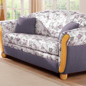 2-Sitzer HOME AFFAIRE Milano Sofas Gr. B/H/T: 174 cm x 87 cm x 88 cm, Chenille, lila (flieder, flieder geblümt) 2-Sitzer Sofas mit Bettfunktion