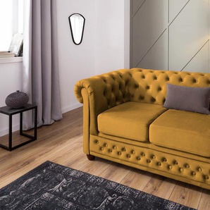 Chesterfield-Sofa HOME AFFAIRE New Castle Sofas Gr. B/H/T: 148 cm x 72 cm x 86 cm, Samtoptik, gelb (mustard) Chesterfieldsofas mit hochwertiger Knopfheftung in Chesterfield-Design, BTH: 1488672