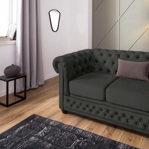 Chesterfield-Sofa HOME AFFAIRE New Castle Sofas Gr. B/H/T: 148 cm x 72 cm x 86 cm, Samtoptik, grau (graphit) Chesterfieldsofas mit hochwertiger Knopfheftung in Chesterfield-Design, BTH: 1488672