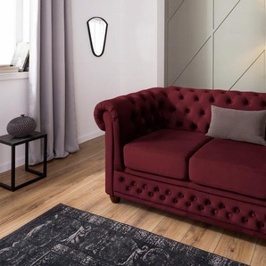 Chesterfield-Sofa HOME AFFAIRE New Castle Sofas Gr. B/H/T: 148 cm x 72 cm x 86 cm, Samtoptik, rot (bordeaux) Chesterfieldsofas mit hochwertiger Knopfheftung in Chesterfield-Design, BTH: 1488672