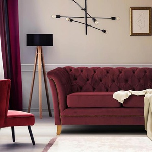 2-Sitzer HOME AFFAIRE Newport Sofas Gr. B/H/T: 175 cm x 76 cm x 81 cm, Samtvelours, rot (bordeaux) 2-Sitzer Sofas mit Knopfheftung im Rücken, Keder und feinen Armlehnen