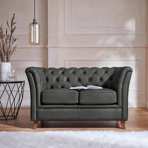 Chesterfield-Sofa HOME AFFAIRE Reims Sofas Gr. B/H/T: 150 cm x 76 cm x 88 cm, NaturLEDER, grau (dunkelgrau) Chesterfieldsofas mit echter Chesterfield-Knopfheftung, hochwertige Verarbeitung