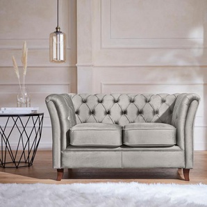 Chesterfield-Sofa HOME AFFAIRE Reims Sofas Gr. B/H/T: 150 cm x 76 cm x 88 cm, Samtoptik, grau (hellgrau) Chesterfieldsofas mit echter Chesterfield-Knopfheftung, hochwertige Verarbeitung