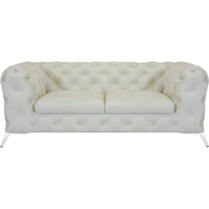 Chesterfield-Sofa LEONIQUE Amaury Sofas Gr. B/H/T: 185 cm x 75 cm x 99 cm, Samtoptik, Füße chromfarben, beige Chesterfieldsofas aufwändige Knopfheftung, moderne Chesterfield Optik, Fußfarbe wählbar