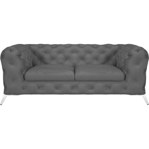 Chesterfield-Sofa LEONIQUE Amaury Sofas Gr. B/H/T: 185 cm x 75 cm x 99 cm, Samtoptik, Füße chromfarben, grau Chesterfieldsofas aufwändige Knopfheftung, moderne Chesterfield Optik, Fußfarbe wählbar