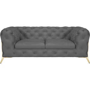 Chesterfield-Sofa LEONIQUE Amaury Sofas Gr. B/H/T: 185 cm x 75 cm x 99 cm, Samtoptik, Füße goldfarben, grau Chesterfieldsofas aufwändige Knopfheftung, moderne Chesterfield Optik, Fußfarbe wählbar