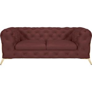 Chesterfield-Sofa LEONIQUE Amaury Sofas Gr. B/H/T: 185 cm x 75 cm x 99 cm, Samtoptik, Füße goldfarben, rosa (rose) Chesterfieldsofas aufwändige Knopfheftung, moderne Chesterfield Optik, Fußfarbe wählbar