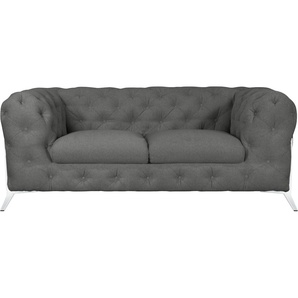 Chesterfield-Sofa LEONIQUE Amaury Sofas Gr. B/H/T: 185 cm x 75 cm x 99 cm, Struktur, Füße chromfarben, grau Chesterfieldsofas aufwändige Knopfheftung, moderne Chesterfield Optik, Fußfarbe wählbar