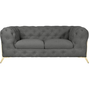 Chesterfield-Sofa LEONIQUE Amaury Sofas Gr. B/H/T: 185 cm x 75 cm x 99 cm, Struktur, Füße goldfarben, grau Chesterfieldsofas aufwändige Knopfheftung, moderne Chesterfield Optik, Fußfarbe wählbar