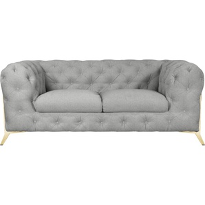 Chesterfield-Sofa LEONIQUE Amaury Sofas Gr. B/H/T: 185 cm x 75 cm x 99 cm, Struktur, Füße goldfarben, silberfarben (silber) Chesterfieldsofas aufwändige Knopfheftung, moderne Chesterfield Optik, Fußfarbe wählbar