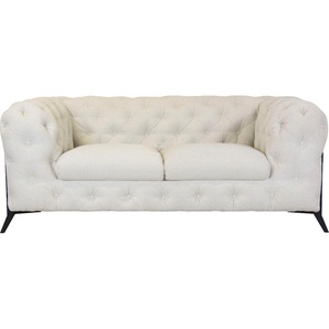 Chesterfield-Sofa LEONIQUE Amaury Sofas Gr. B/H/T: 185 cm x 75 cm x 99 cm, Struktur, Füße schwarz, beige Chesterfieldsofas aufwändige Knopfheftung, moderne Chesterfield Optik, Fußfarbe wählbar