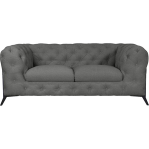 Chesterfield-Sofa LEONIQUE Amaury Sofas Gr. B/H/T: 185 cm x 75 cm x 99 cm, Struktur, Füße schwarz, grau Chesterfieldsofas aufwändige Knopfheftung, moderne Chesterfield Optik, Fußfarbe wählbar