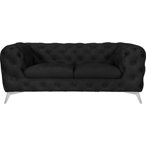 Chesterfield-Sofa LEONIQUE Glynis Sofas Gr. B/H/T: 185 cm x 75 cm x 99 cm, Samtoptik, Fußfarbe chromfarben, grau (charcoal) Chesterfieldsofas aufwändige Knopfheftung, moderne Chesterfield Optik, Fußfarbe wählbar