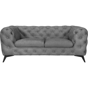 Chesterfield-Sofa LEONIQUE Glynis Sofas Gr. B/H/T: 185 cm x 75 cm x 99 cm, Samtoptik, Fußfarbe schwarz, grau (hellgrau) Chesterfieldsofas aufwändige Knopfheftung, moderne Chesterfield Optik, Fußfarbe wählbar