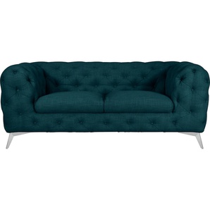Chesterfield-Sofa LEONIQUE Glynis Sofas Gr. B/H/T: 185 cm x 75 cm x 99 cm, Struktur, Fußfarbe chromfarben, blau (petrol) Chesterfieldsofas aufwändige Knopfheftung, moderne Chesterfield Optik, Fußfarbe wählbar
