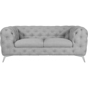 Chesterfield-Sofa LEONIQUE Glynis Sofas Gr. B/H/T: 185 cm x 75 cm x 99 cm, Struktur, Fußfarbe chromfarben, grau Chesterfieldsofas aufwändige Knopfheftung, moderne Chesterfield Optik, Fußfarbe wählbar