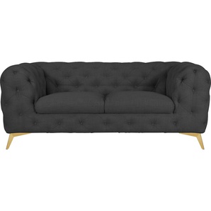 Chesterfield-Sofa LEONIQUE Glynis Sofas Gr. B/H/T: 185 cm x 75 cm x 99 cm, Struktur, Fußfarbe goldfarben, grau (anthrazit) Chesterfieldsofas aufwändige Knopfheftung, moderne Chesterfield Optik, Fußfarbe wählbar