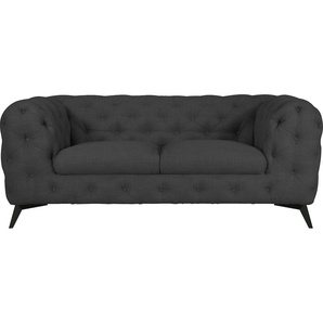 Chesterfield-Sofa LEONIQUE Glynis Sofas Gr. B/H/T: 185 cm x 75 cm x 99 cm, Struktur, Fußfarbe schwarz, grau (anthrazit) Chesterfieldsofas aufwändige Knopfheftung, moderne Chesterfield Optik, Fußfarbe wählbar
