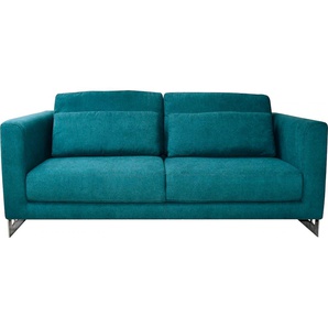 2-Sitzer LEONIQUE New York Sofas Gr. B/H/T: 175 cm x 84 cm x 96 cm, Polyester, blau (petrol) 2-Sitzer Sofas mit modernem Edelstahl Gestell