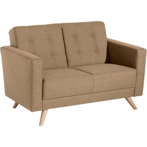 2-Sitzer MAX WINZER Julius Sofas Gr. B/H/T: 128 cm x 81 cm x 83 cm, Strukturwebstoff 16523, beige (sand) 2-Sitzer Sofas mit Knopfheftung, Breite 128 cm