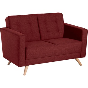 2-Sitzer MAX WINZER Julius Sofas Gr. B/H/T: 128 cm x 81 cm x 83 cm, Strukturwebstoff 16523, rot 2-Sitzer Sofas mit Knopfheftung, Breite 128 cm