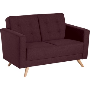 2-Sitzer MAX WINZER Julius Sofas Gr. B/H/T: 128 cm x 81 cm x 83 cm, Strukturwebstoff 16523, rot (burgund) 2-Sitzer Sofas mit Knopfheftung, Breite 128 cm