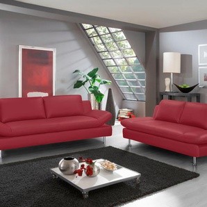 2-Sitzer PLACES OF STYLE Redding Sofas Gr. B/H/T: 191 cm x 80 cm x 90 cm, NaturLEDER Madras, rot 2-Sitzer Sofas
