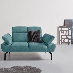 2-Sitzer PLACES OF STYLE Trapino Luxus Sofas Gr. B/H/T: 178 cm x 83 cm x 94 cm, Chenille-Optik, Mit Kopfteilverstellung-Mit Armteilverstellung-Mit Rückenverstellung, blau (petrol) 2-Sitzer Sofas