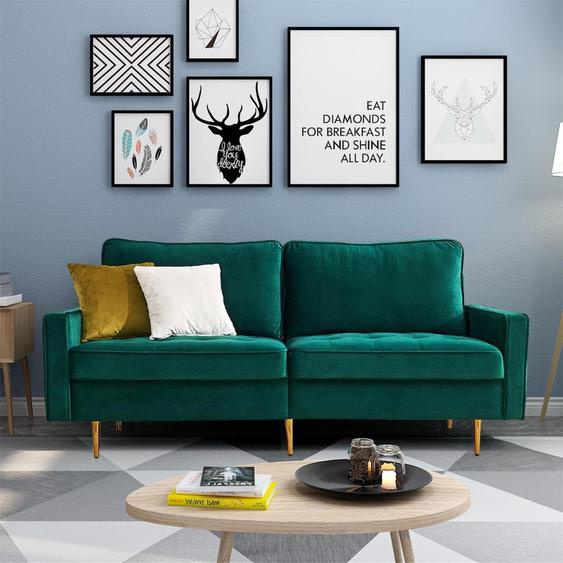 2-Sitzer Samt Modernes Sofa, 1-Set, mit Metallbein und 2 abnehmbaren Kissen