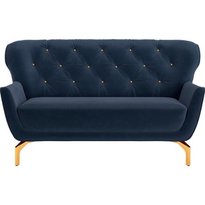 2-Sitzer SIT&MORE Orient 3 V Sofas Gr. B/H/T: 153 cm x 89 cm x 88 cm, Samtoptik, blau 2-Sitzer Sofas inkl. 2 Zierkissen mit Strass-Stein, goldfarbene Metallfüße