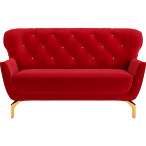 2-Sitzer SIT&MORE Orient 3 V Sofas Gr. B/H/T: 153 cm x 89 cm x 88 cm, Samtoptik, rot 2-Sitzer Sofas inkl. 2 Zierkissen mit Strass-Stein, goldfarbene Metallfüße