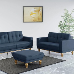 2-Sitzer SIT&MORE Orient 5 V Sofas Gr. B/H/T: 165 cm x 90 cm x 97 cm, Samtoptik, blau 2-Sitzer Sofas Rückenkissen mit Strass-Stein, goldfarbene Applikationen