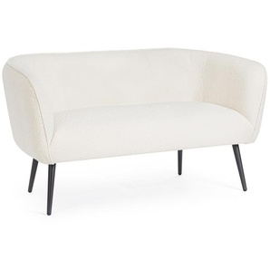 2-Sitzer Sofa Avril 126x70x68 Weiß Stoff in Boucle-Optik mit Stahlbeinen schwarz