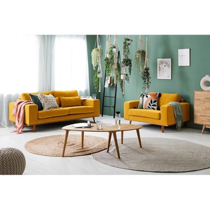 2-Sitzer Sofa Gelb/Senfgelb Webstoff Cieli 197 x 81 x 88cm Buche Hell Modern