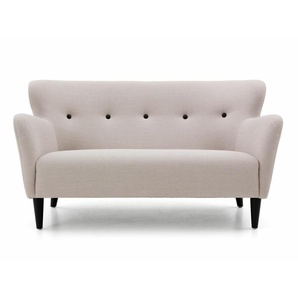 2-Sitzer Sofa Happy hellgrau, Knöpfe Leder schwarz, 81x150x82 cm