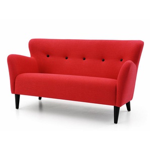 2-Sitzer Sofa Happy rot, Knöpfe Leder schwarz, 81x150x82 cm