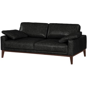 2-Sitzer Sofa Schwarz Echtleder Cerys 176 x 81 x 96cm Dunkelbraun Industrial
